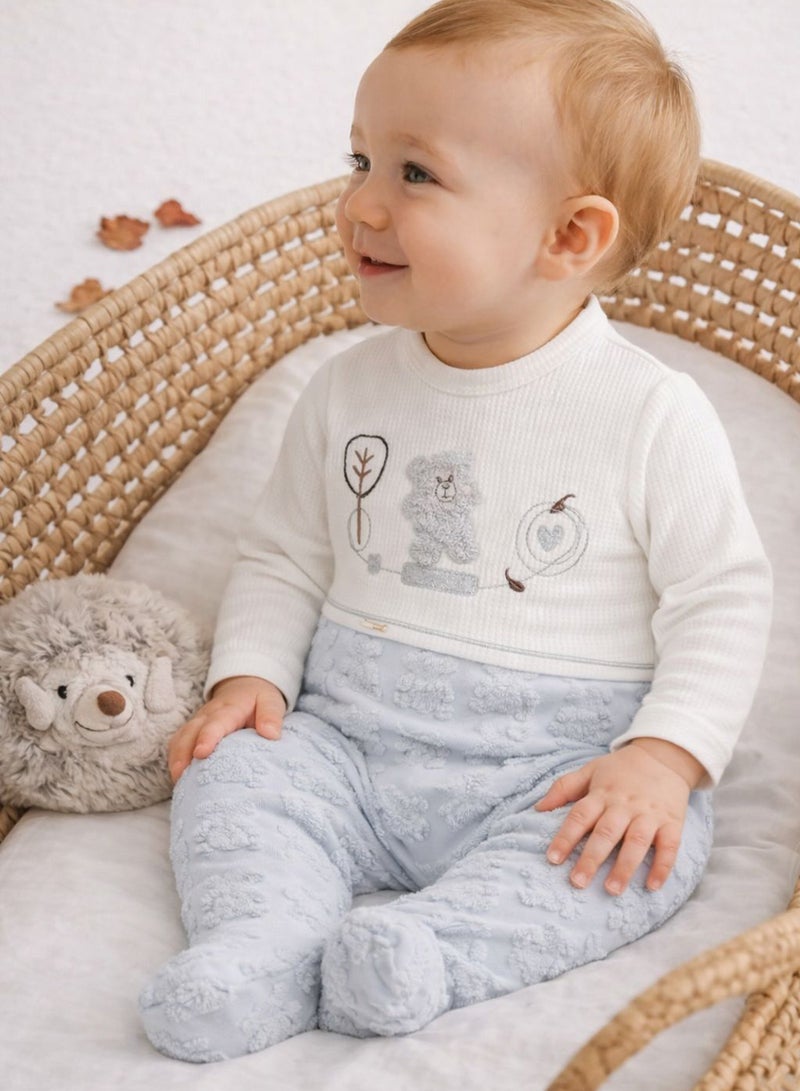 Kids Wear Gray Teddy Bear Embossed Baby Romper - Image 1